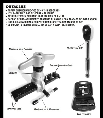 CPS Juego de Expansor R410A Cónico 1/4 A 3/4 (MALETA) FT800FN