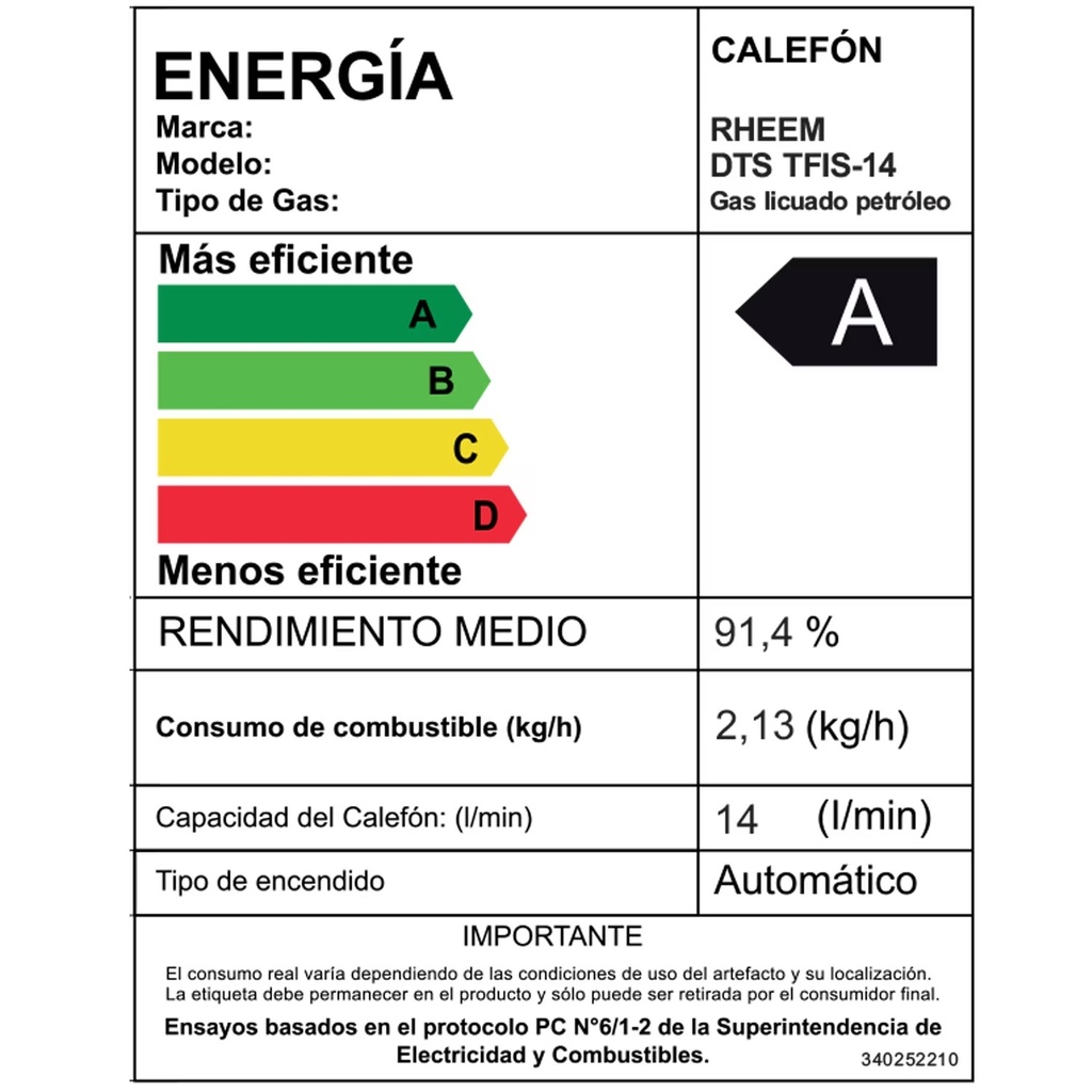 CALEFONT 14 LITROS GAS LICUADO TIRO FORZADO Rheem