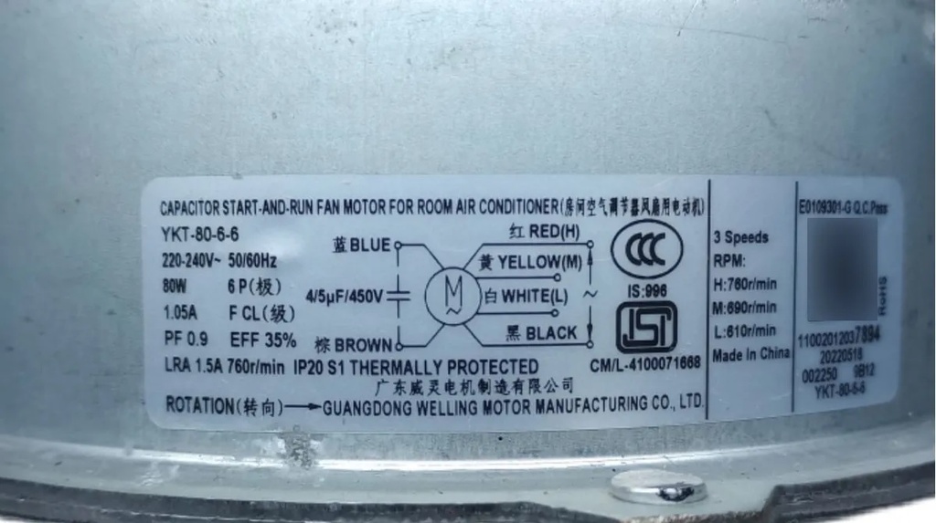 REPUESTO Motor ventilador Unidad Exterior Fan80w