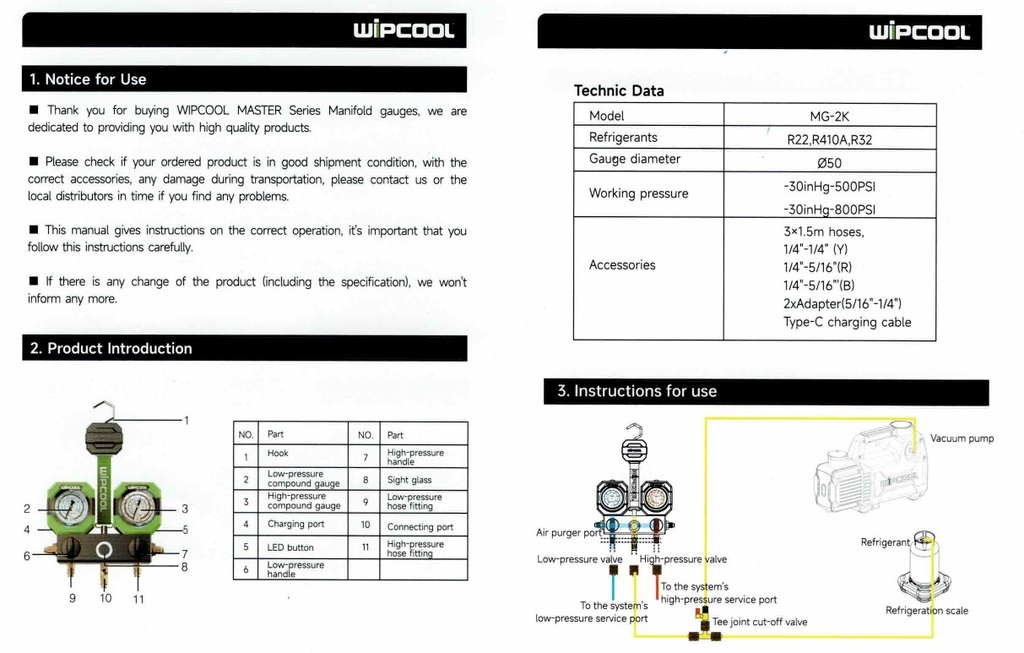 MANOMETRO Wipcool R32, R410 con mangueras