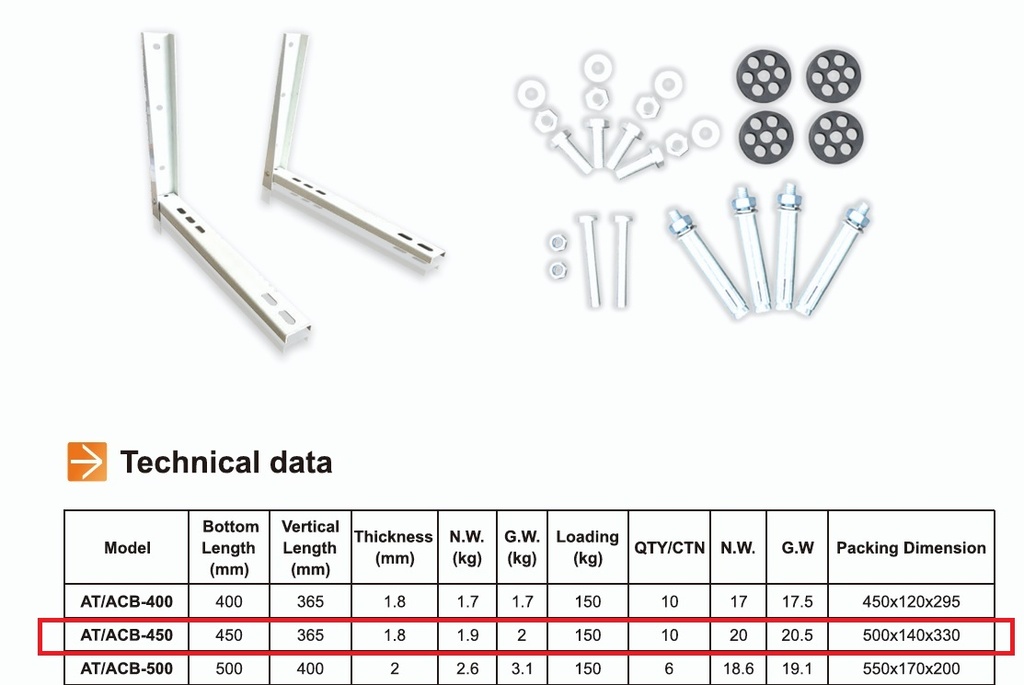 Base Soporte Muro 9 - 18 BTU 365x450mm