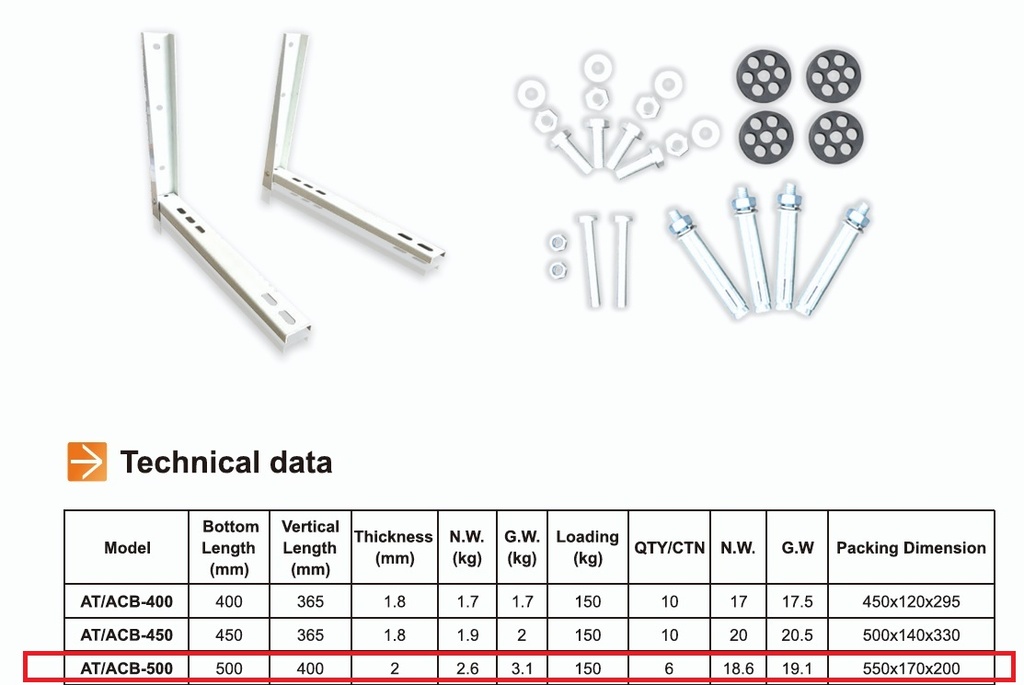 Base Soporte Muro 18 - 24 BTU 400x500mm