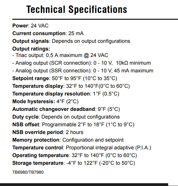 TERMOSTATO Ambiental 24 v señal flotante HONEYWELL TB6980A1007