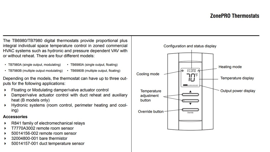 TERMOSTATO Ambiental 24 v señal flotante HONEYWELL TB6980A1007