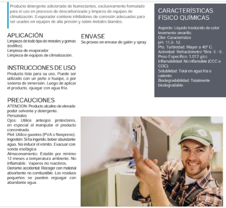 Liquido Descarbonizante Limpiador para Evaporador (Unidad Exterior ) 4 Litros Marpro.