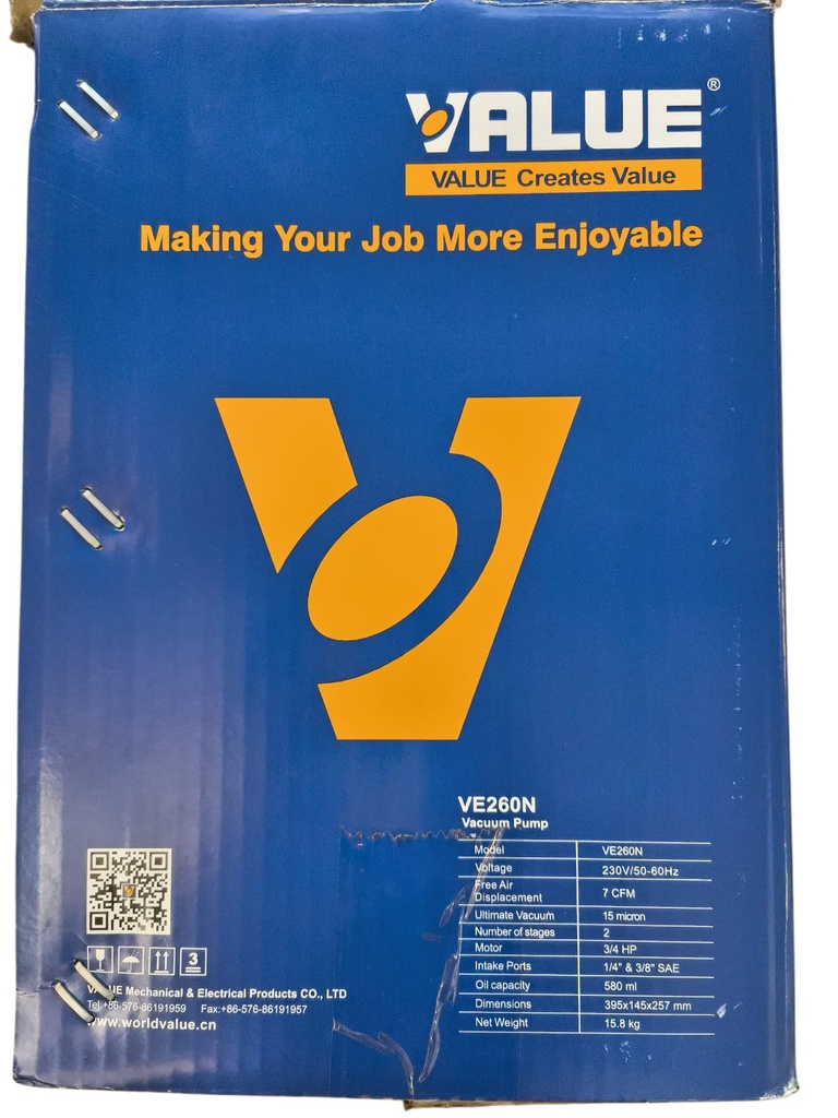 Bomba de Vacio 6 CFM  2 Etapa.  VALUE VE260N