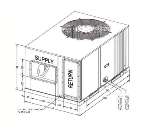 TRANE Rooftop, Heat Pump, descarga horizontal, R410, 15 Ton, 380/415V-3N-50Hz