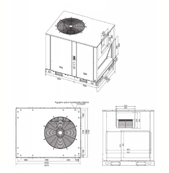 TRANE Rooftop, Heat Pump, descarga horizontal, R410, 10 Ton, 380/415V-3N-50Hz