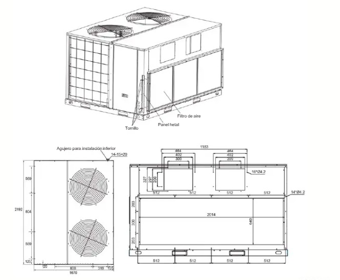 TRANE Rooftop, Heat Pump, descarga horizontal, R410, 20 Ton, 380/415V-3N-50Hz