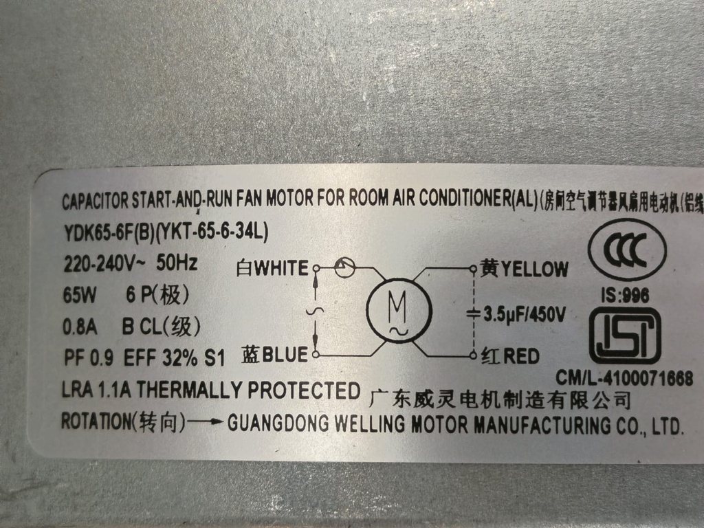 Motor Ventilador YDK65-6F (b) (YKT-65-6-34L)