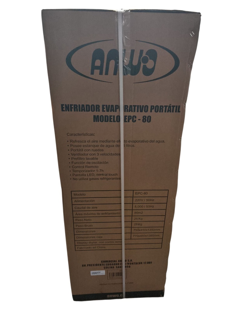 ANWO ENFRIADOR EVAPORATIVO PORTATIL COMERCIAL 8.000MCH