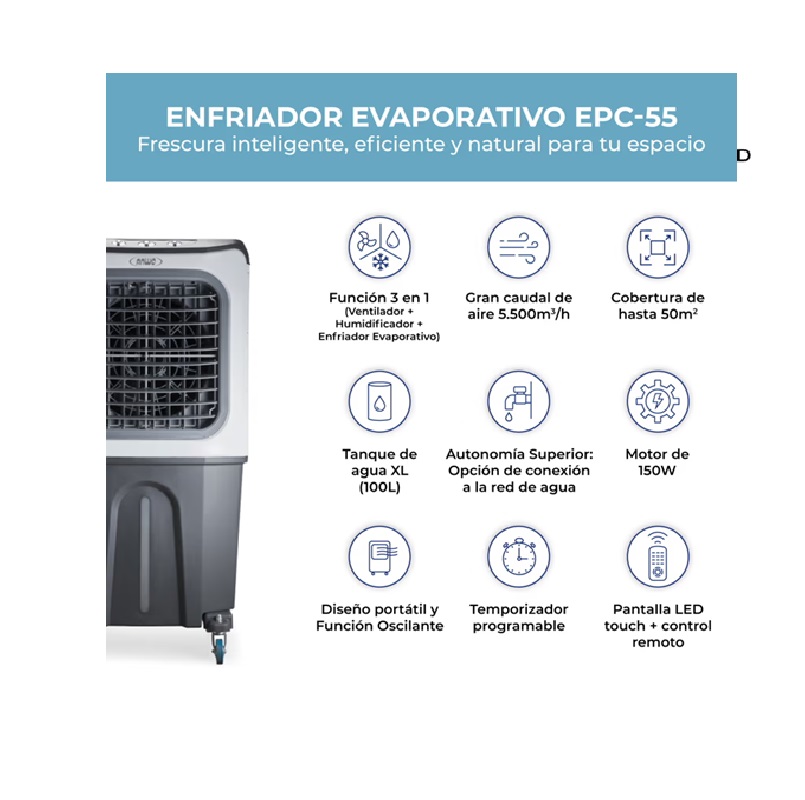 ANWO ENFRIADOR EVAPORATIVO PORTATIL COMERCIAL 5500MCH