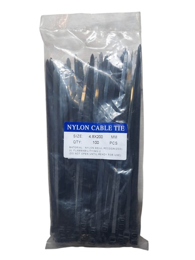 Amarras plasticas negras 200mm x 4,8m (empaque 100 unidades)