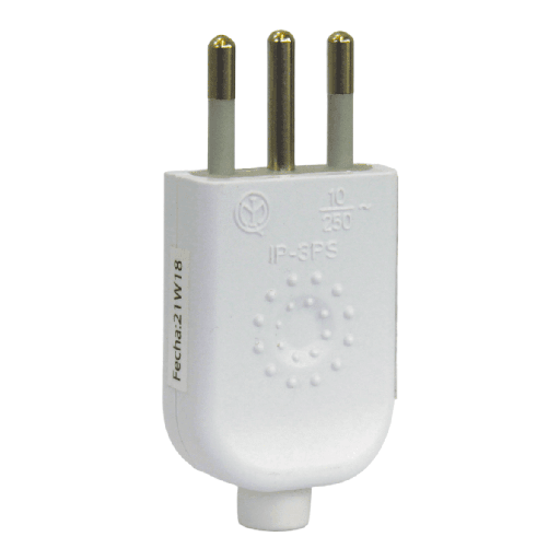 [MT-macho] Enchufe Macho Blanco 2P+T 10 Amp 250v bco